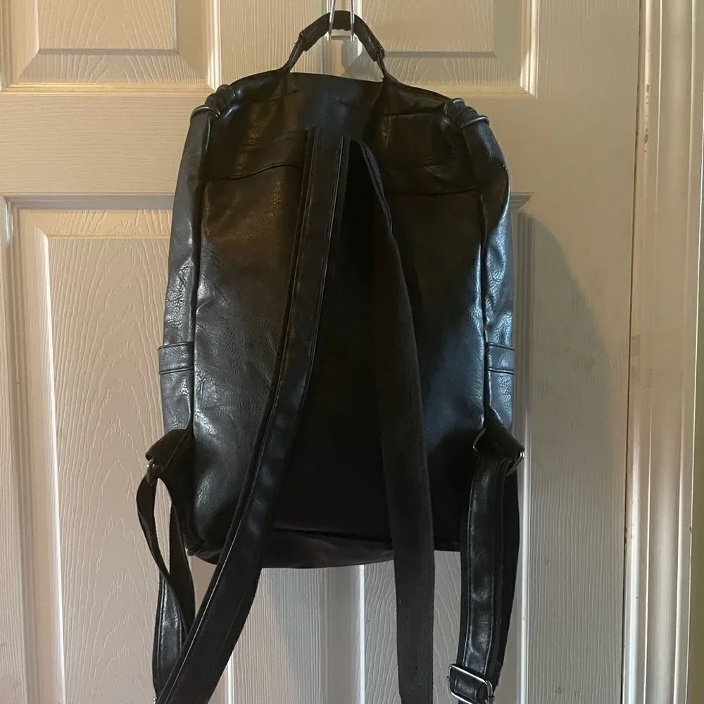 Unisex XDL vintage Black Faux leather large backpack slim laptop backpack